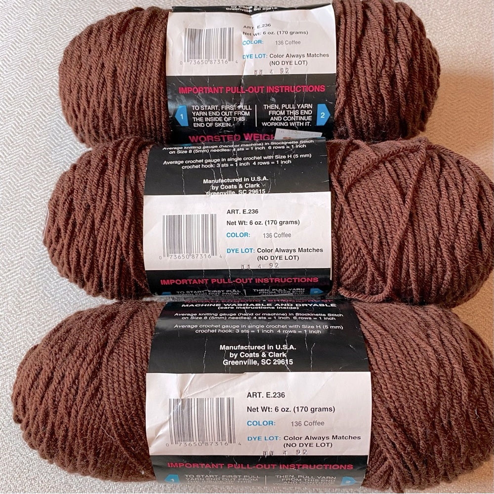 Coats & Clark Promise Yarn set of 3 Coffee color - Picture 3 of 5